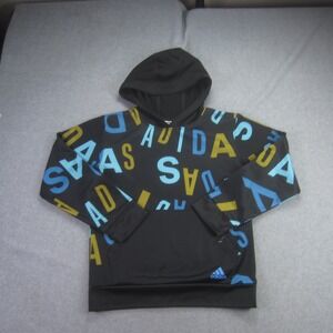 Adidas Hoodie‎ Boys Youth Medium 10-12 Black All Over Logo Sweatshirt